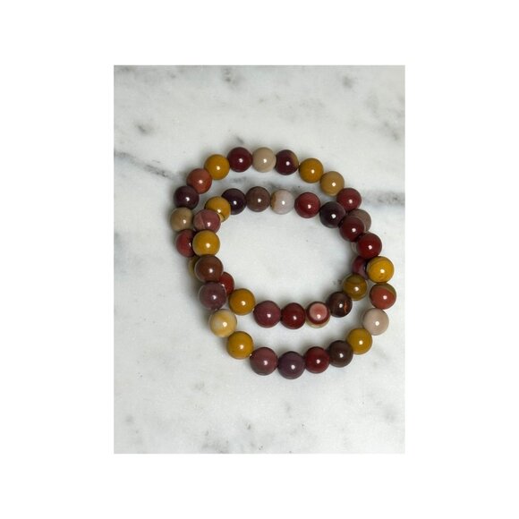 Natural Mookaite Jasper Stretchy Beaded Bracelet Earthy Healing Stone Bracelet - Picture 3 of 4